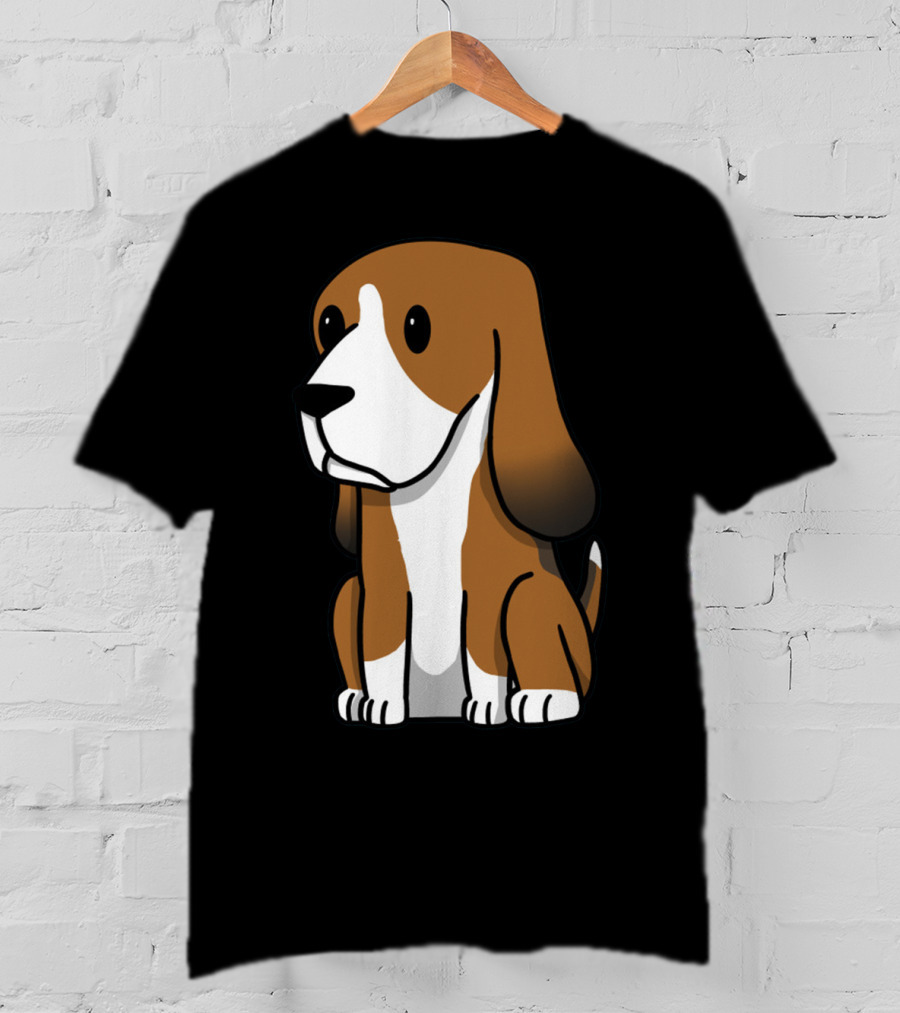 Basset Hound Cute Cartoon Brown And White Dog Sitting T-Shirt
