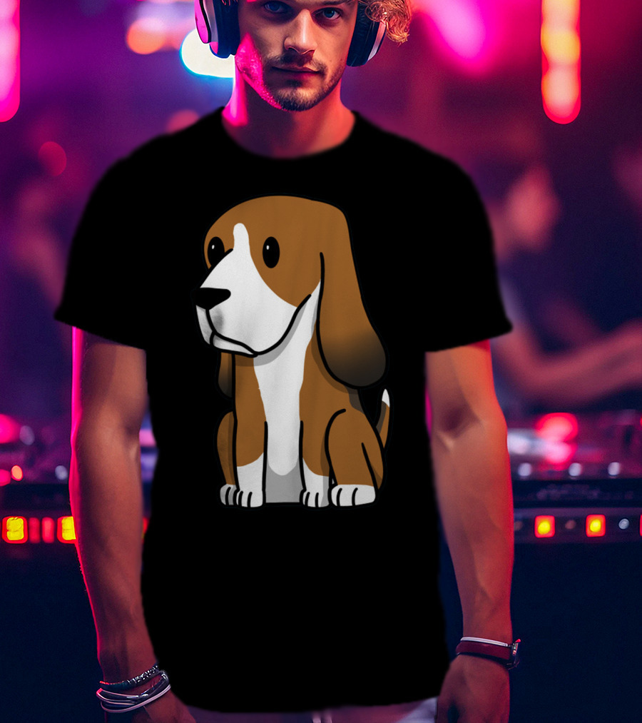 Basset Hound Cute Cartoon Brown And White Dog Sitting T-Shirt