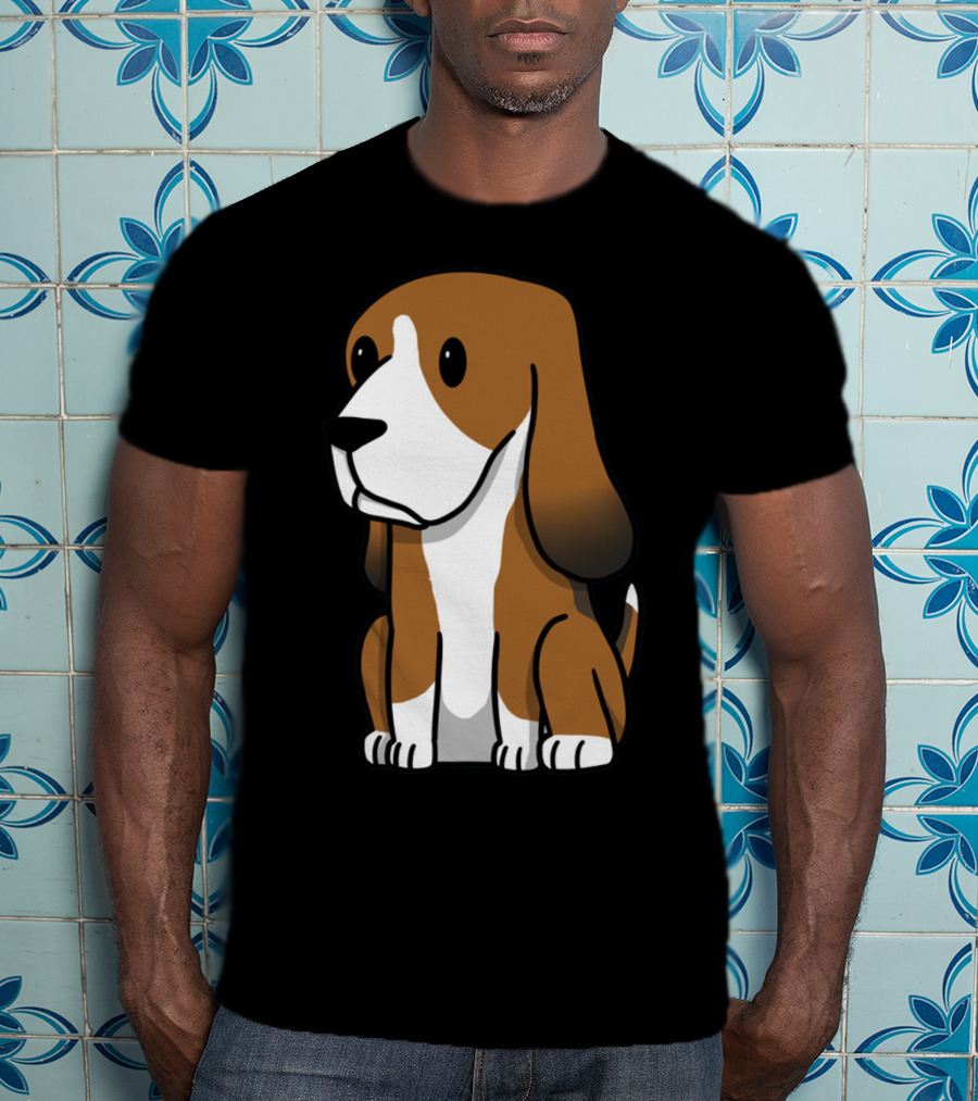 Basset Hound Cute Cartoon Brown And White Dog Sitting T-Shirt