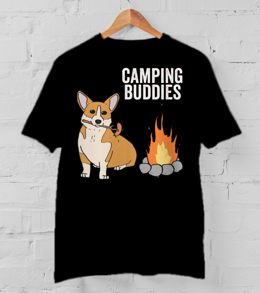 Corgi Roasting Marshmallow By Campfire - Camping Buddies Adventure T-Shirt