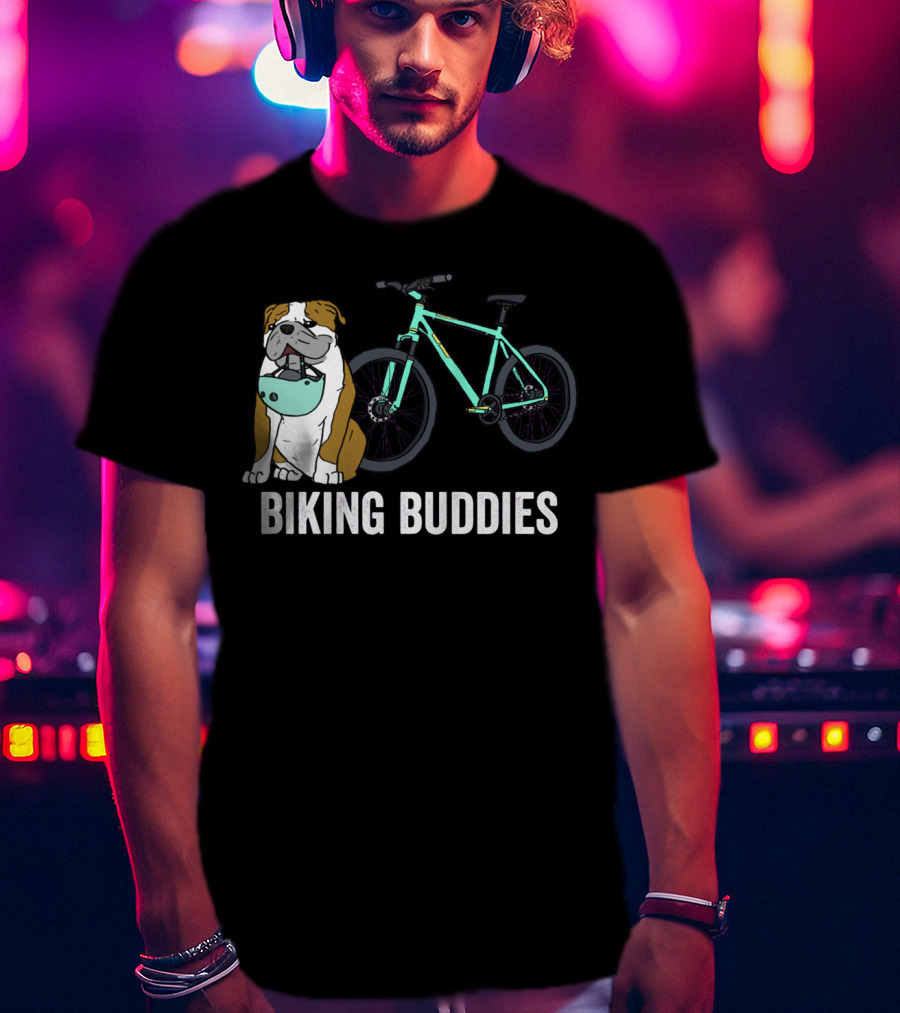 Biking Buddies Bulldog With Helmet And Bicycle T-Shirt