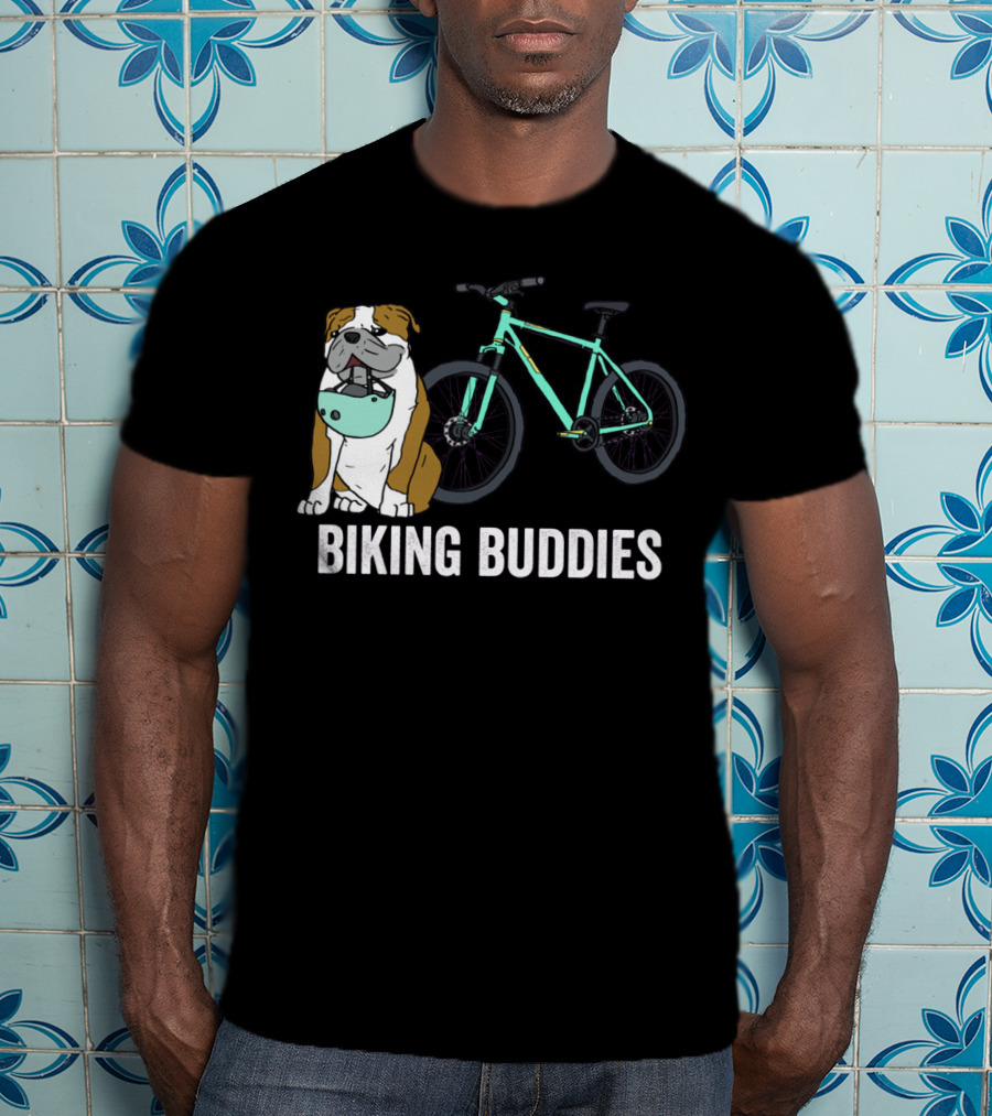Biking Buddies Bulldog With Helmet And Bicycle T-Shirt