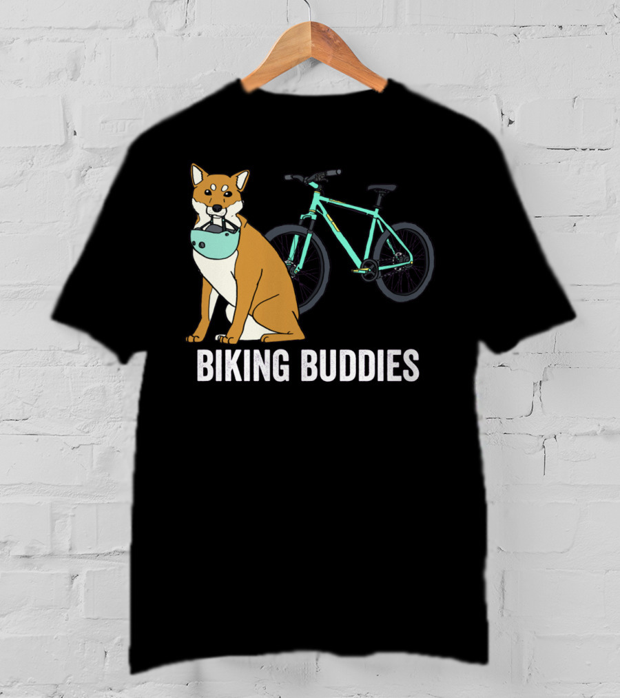 Shiba Inu With Bike Companion Biking Buddies Adventure T-Shirt