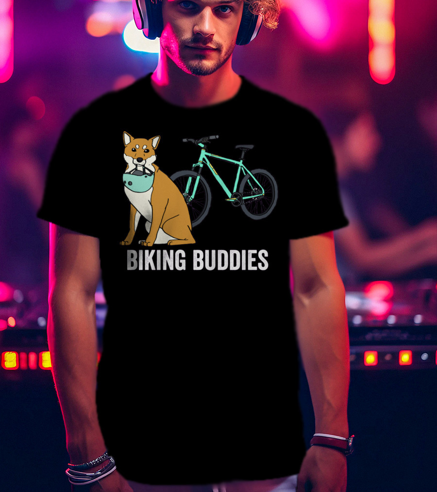 Shiba Inu With Bike Companion Biking Buddies Adventure T-Shirt