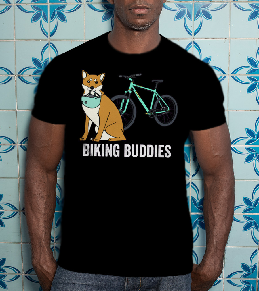 Shiba Inu With Bike Companion Biking Buddies Adventure T-Shirt