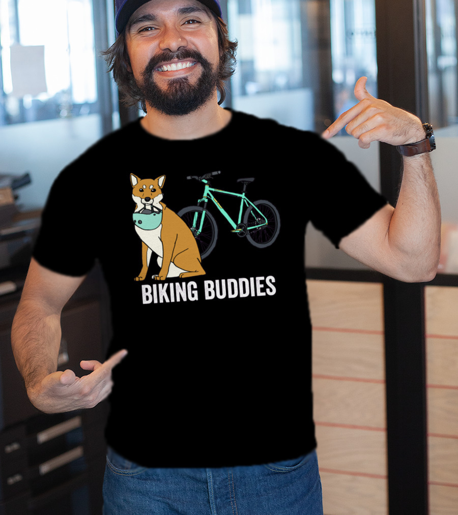 Shiba Inu With Bike Companion Biking Buddies Adventure T-Shirt