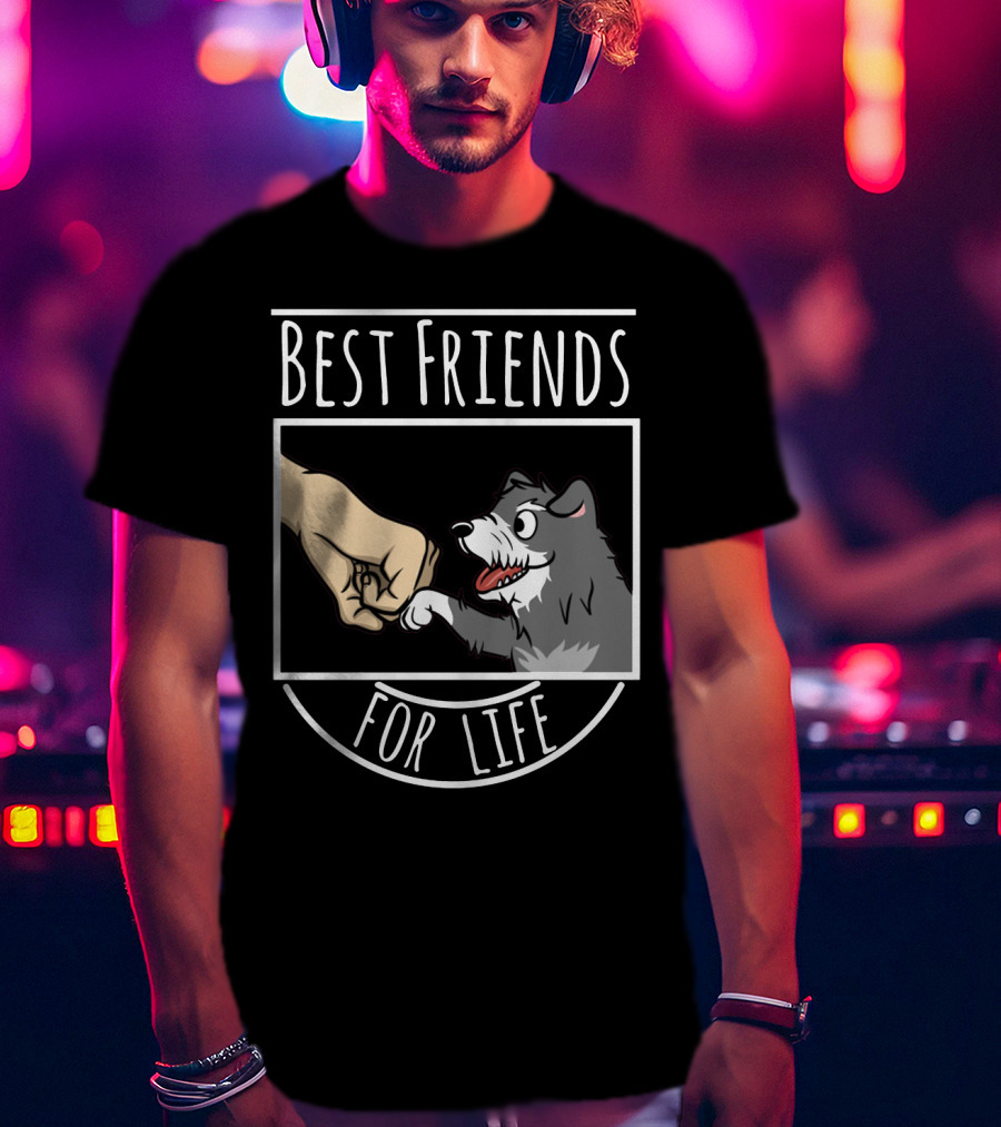 Best Friends For Life Schnauzer Dog Fist Bump Drawing T-Shirt