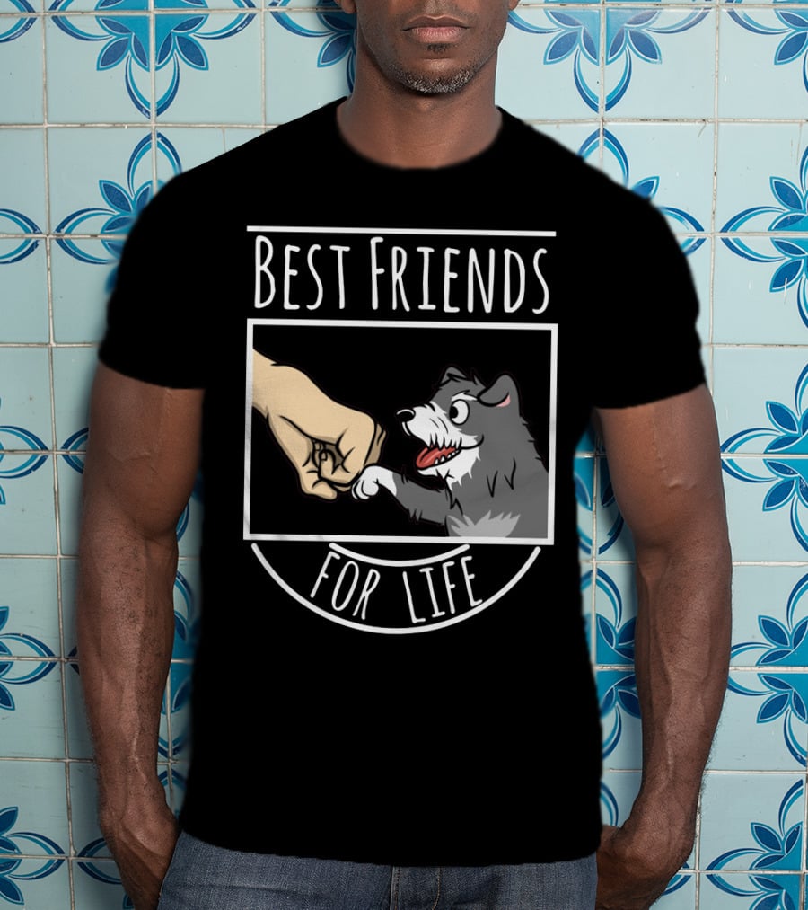 Best Friends For Life Schnauzer Dog Fist Bump Drawing T-Shirt