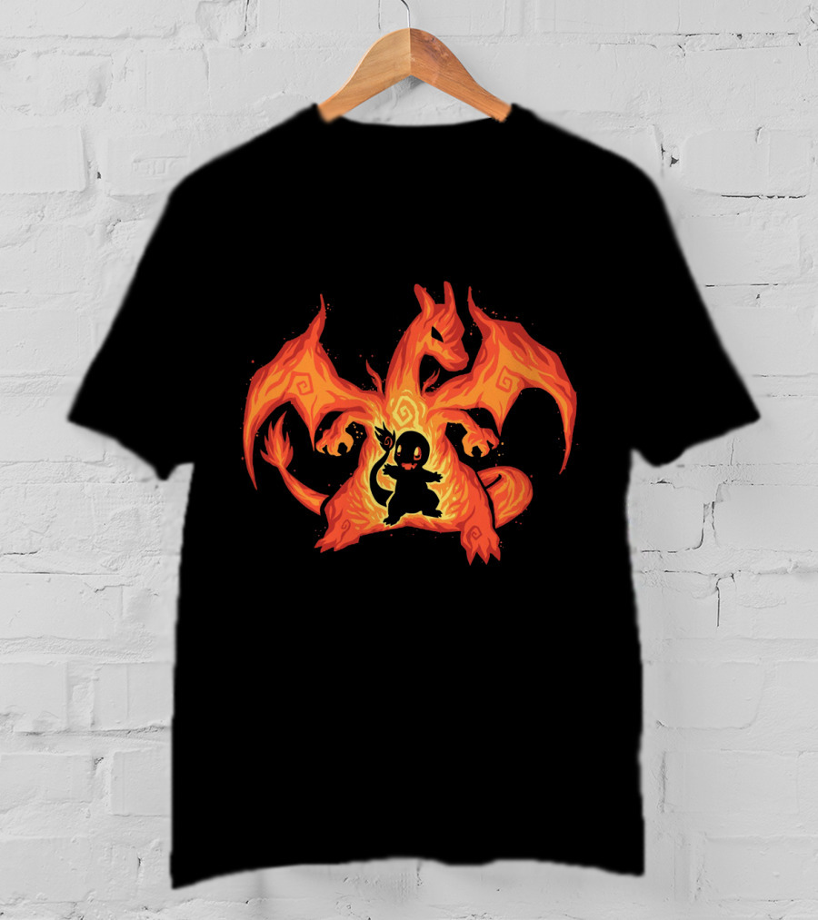 Evolution Charizard And Charmander Pokemon Fire Transformation T-Shirt