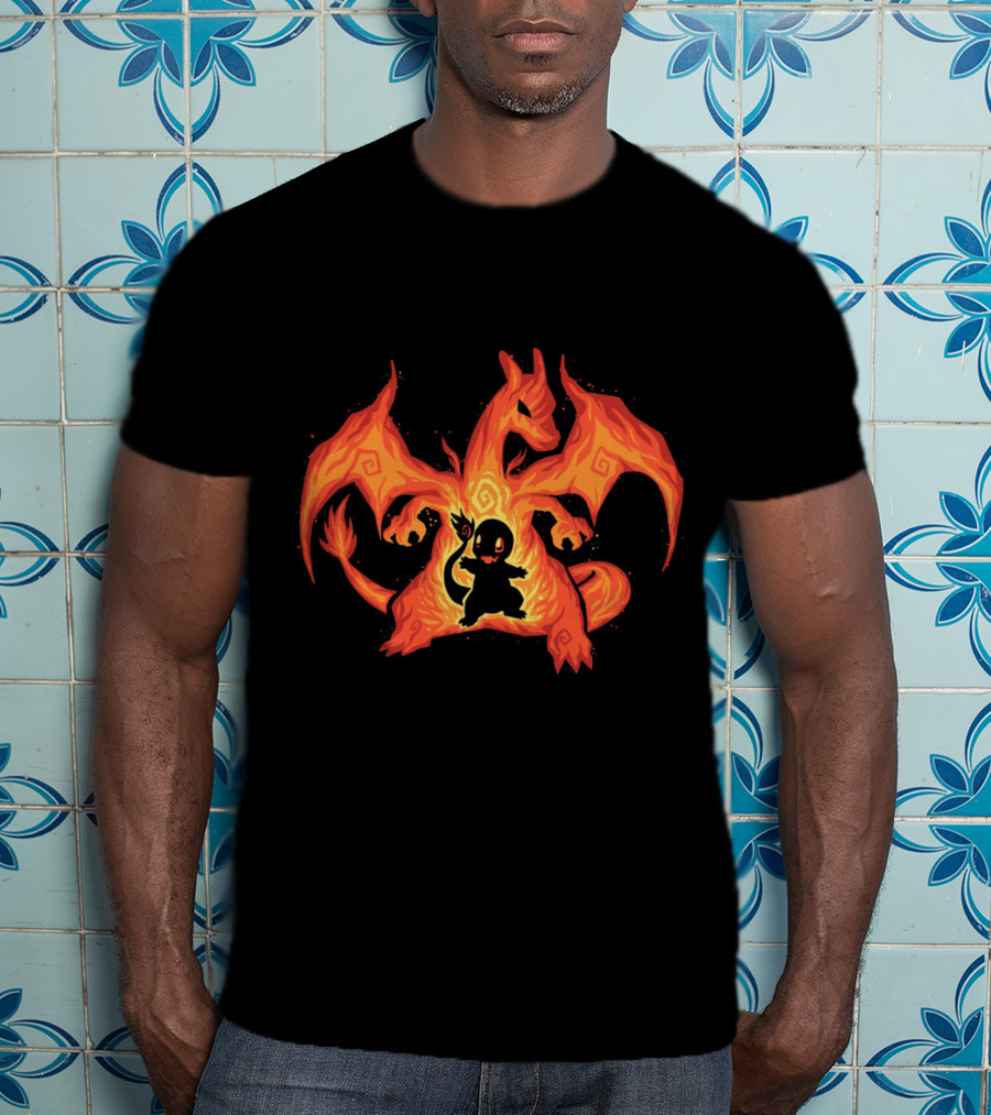 Evolution Charizard And Charmander Pokemon Fire Transformation T-Shirt