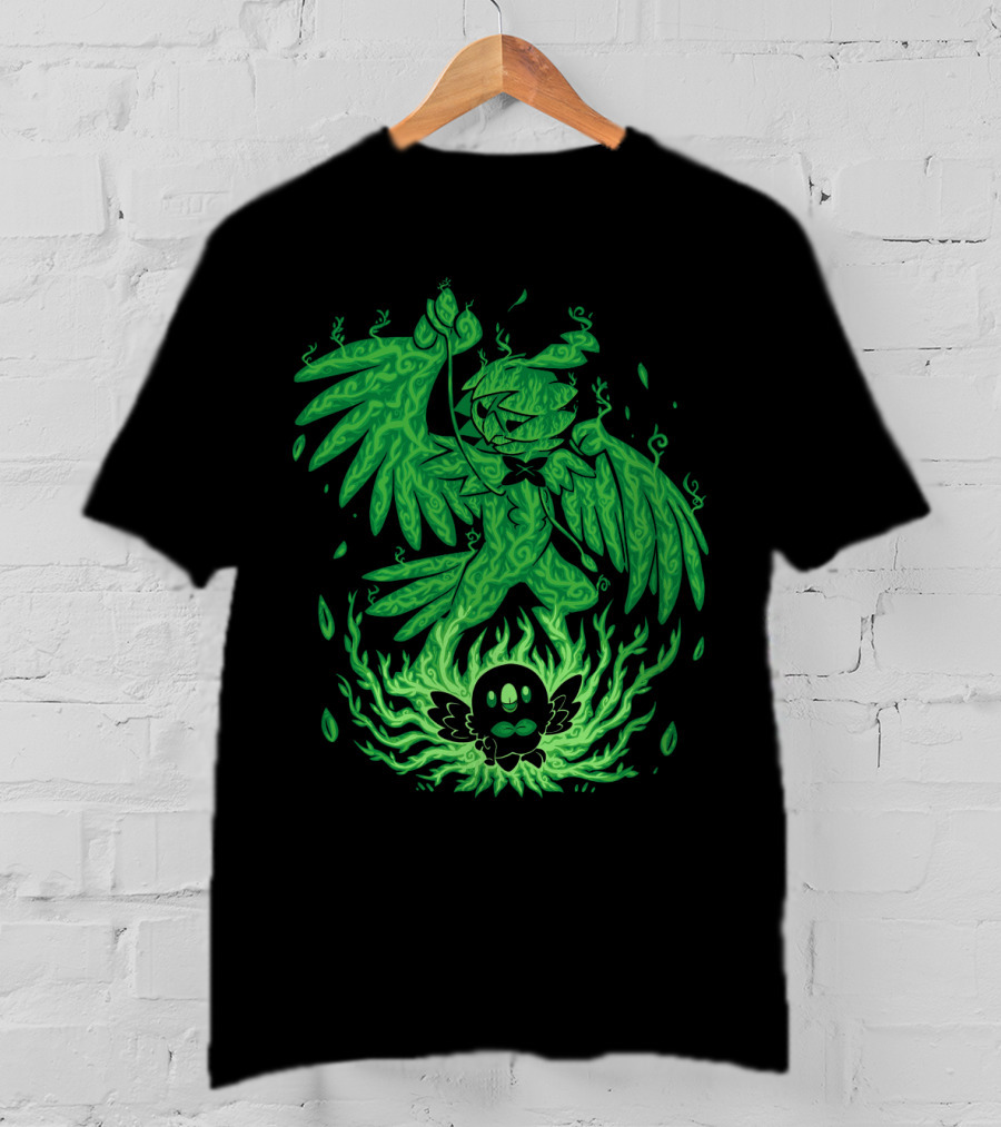 Evolution Pokemon Decidueye Rowlet Ghostly Green Flames T-Shirt