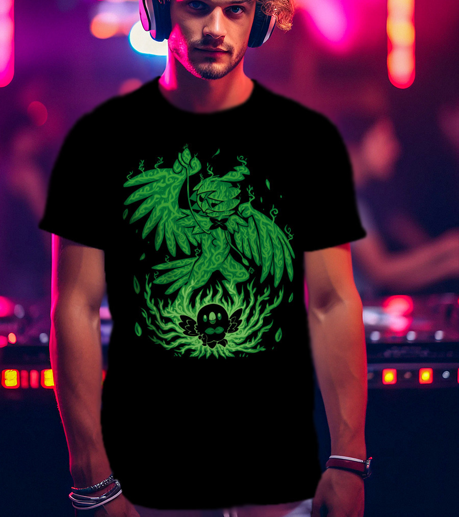 Evolution Pokemon Decidueye Rowlet Ghostly Green Flames T-Shirt