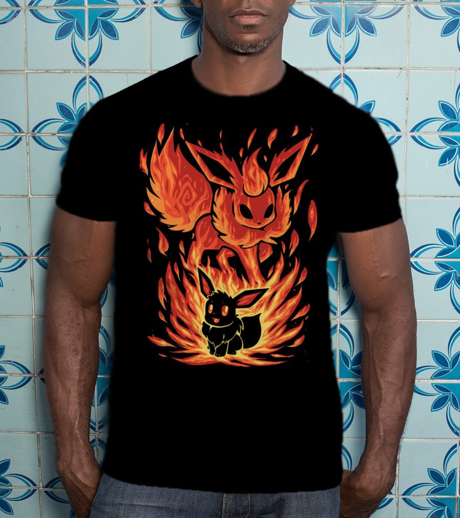 Eevee To Flareon Evolution Fire Transformation Pokemon T-Shirt