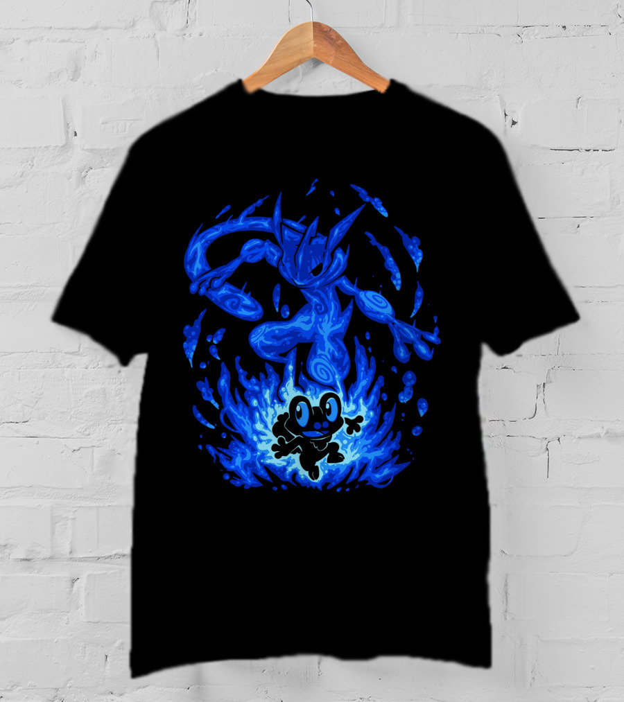 Evolution Pokemon Greninja Froakie Blue Flames T-Shirt