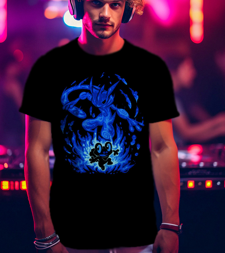 Evolution Pokemon Greninja Froakie Blue Flames T-Shirt