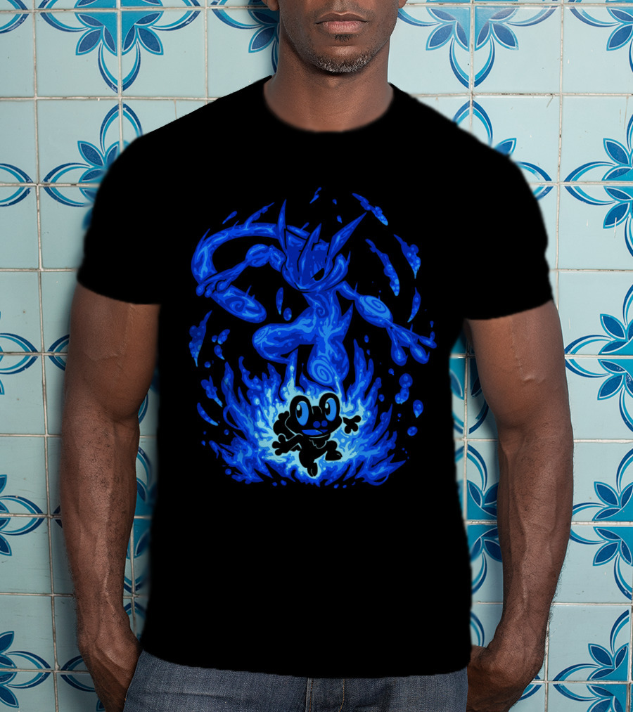 Evolution Pokemon Greninja Froakie Blue Flames T-Shirt