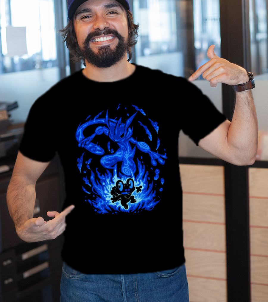 Evolution Pokemon Greninja Froakie Blue Flames T-Shirt