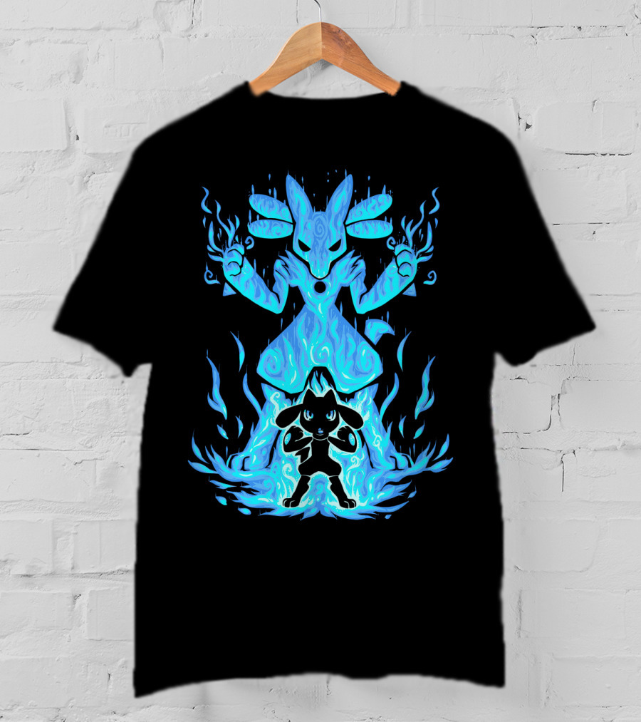 Evolution Pokemon Lucario Riolu Aura Flames T-Shirt