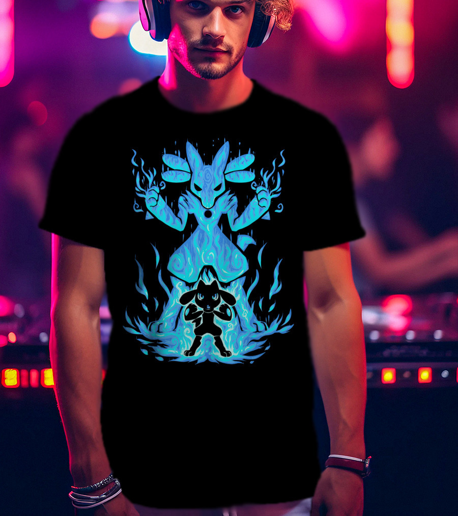 Evolution Pokemon Lucario Riolu Aura Flames T-Shirt