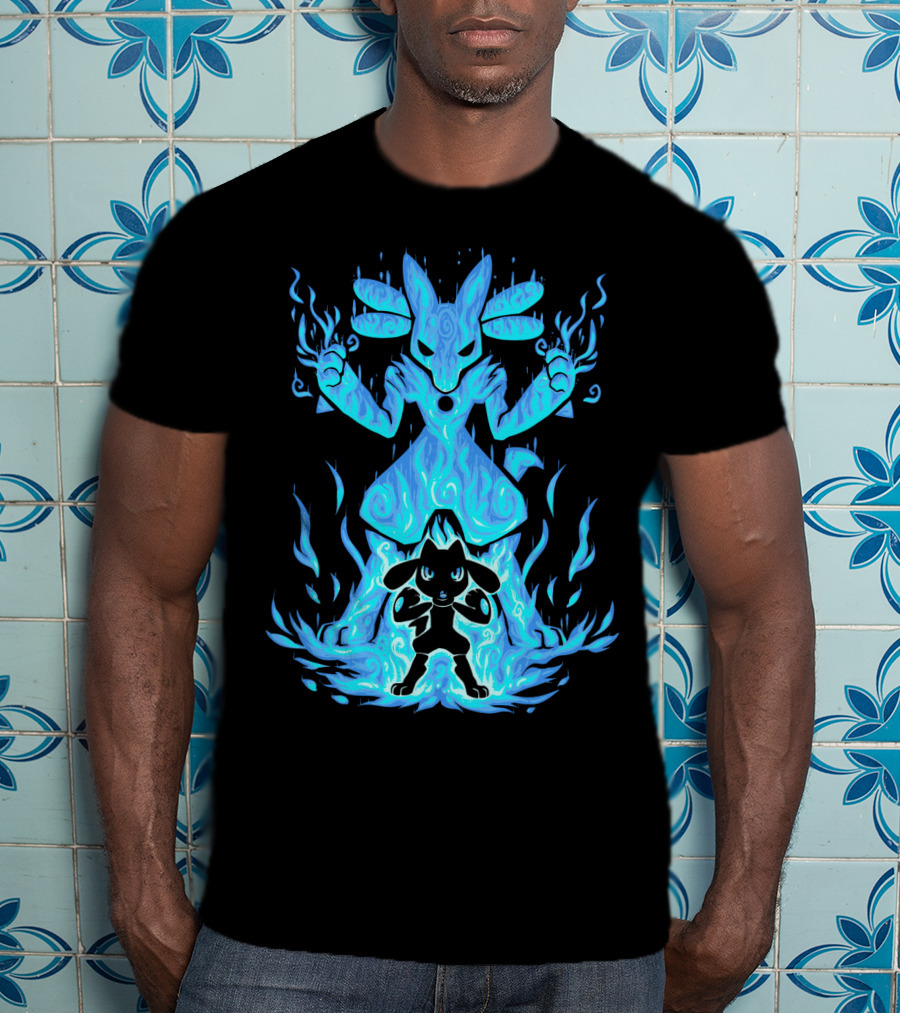 Evolution Pokemon Lucario Riolu Aura Flames T-Shirt