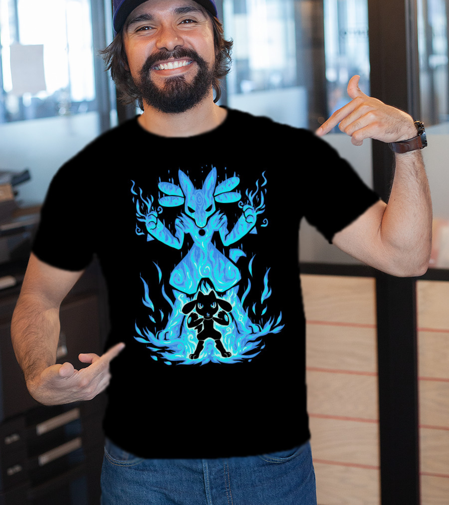 Evolution Pokemon Lucario Riolu Aura Flames T-Shirt