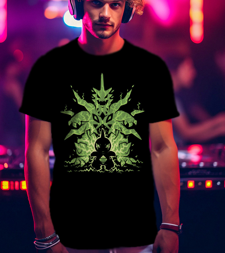 Evolution Pokemon Mega Tyranitar Larvitar Lightning Transformation T-Shirt