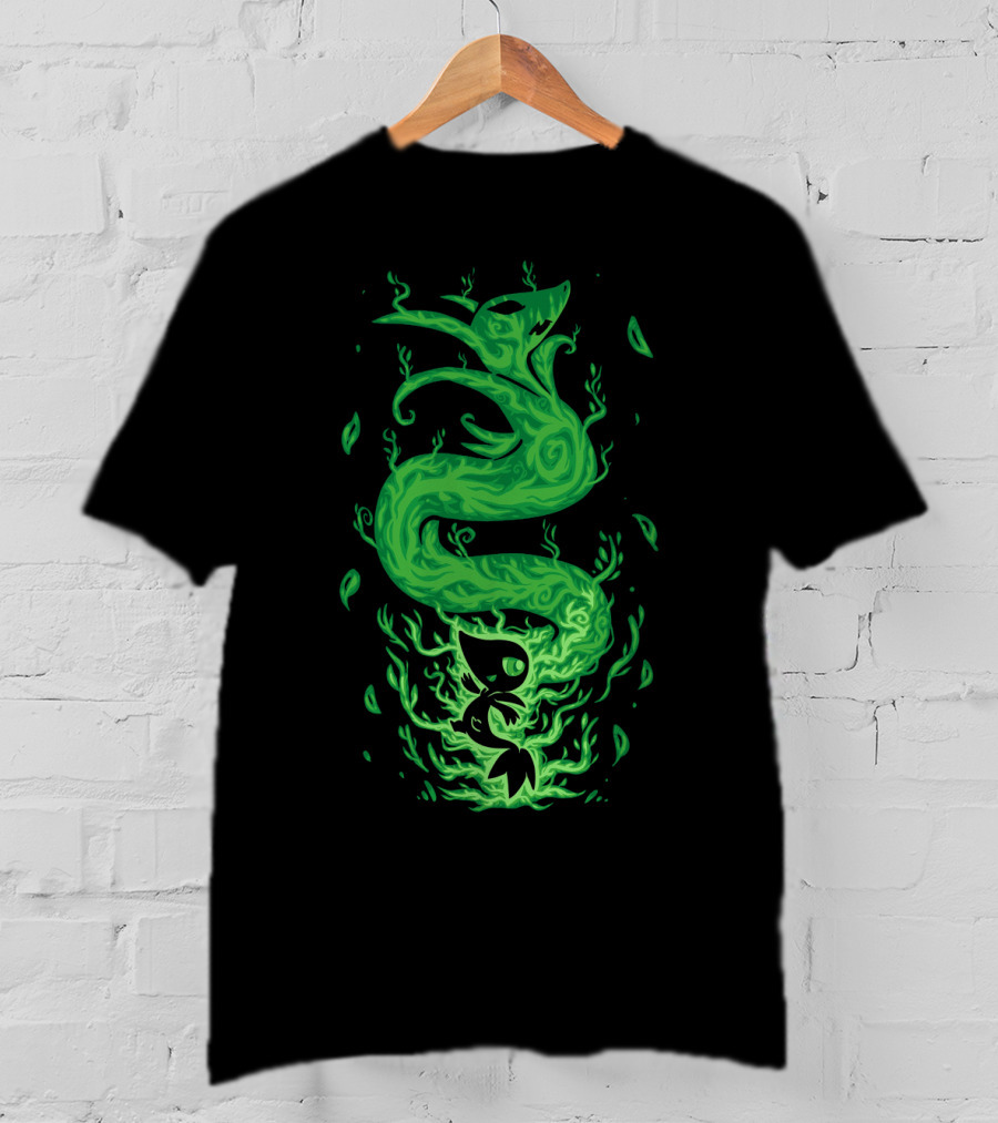 Evolution Pokemon Serperior Coiled Green Flames With Leaves T-Shirt