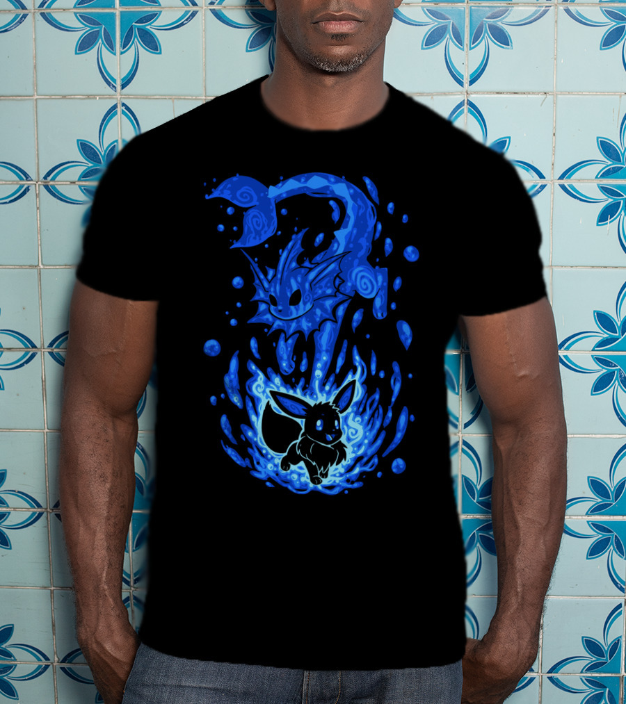 Evolution Pokemon Vaporeon Eevee Transformation Blue Watersplash T-Shirt