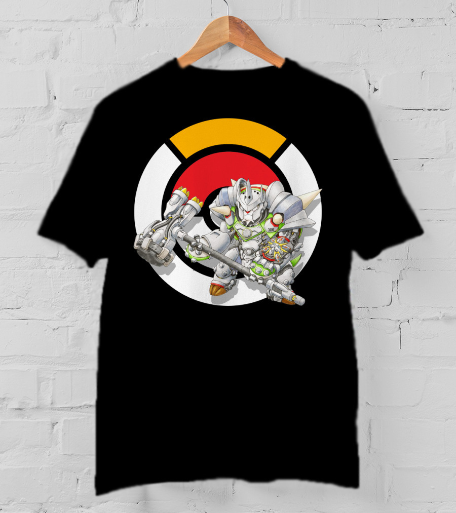 Pokemon X Overwatch Chesnaught Reinhardt Crossover Battle Armor T-Shirt