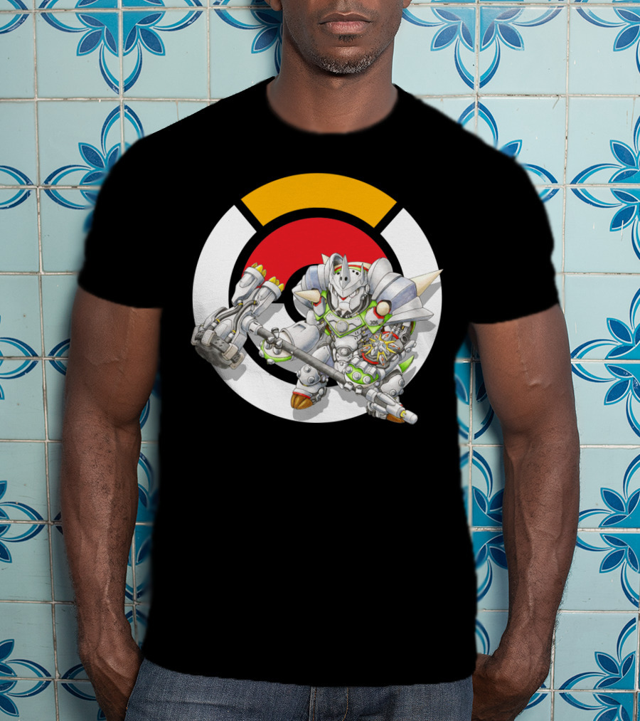 Pokemon X Overwatch Chesnaught Reinhardt Crossover Battle Armor T-Shirt
