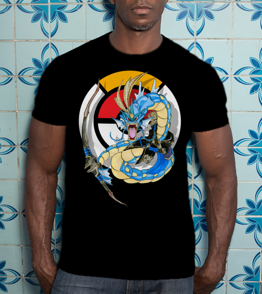 Pokemon Gyarados Hanzo Crossover Bow And Sword Mashup T-Shirt