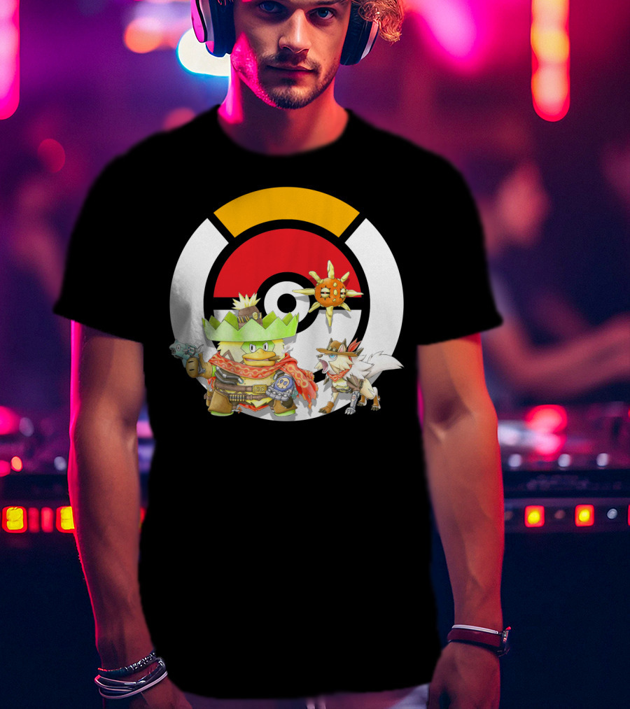 Pokemon X Overwatch Ludicolo Lycanroc Mccree Solrock Crossover T-Shirt