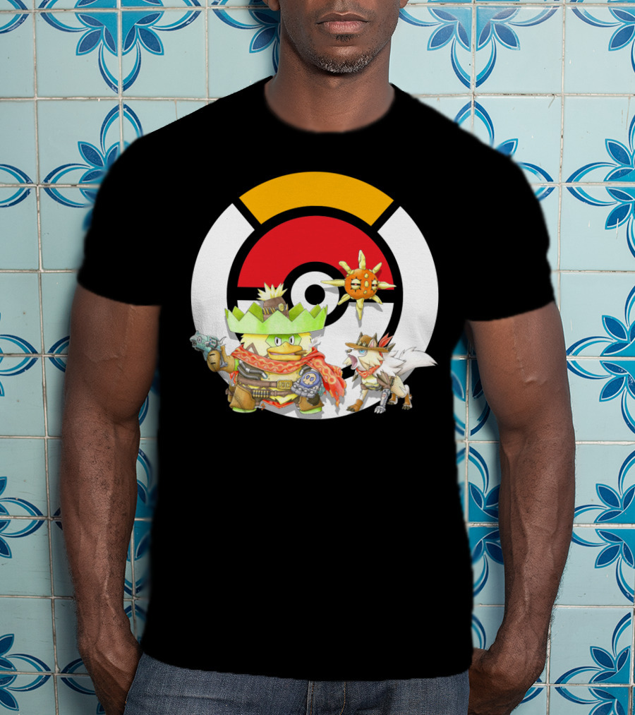 Pokemon X Overwatch Ludicolo Lycanroc Mccree Solrock Crossover T-Shirt