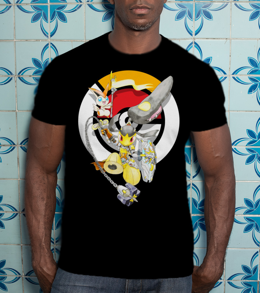 Pokemon Mawile Victini Fusion X Brigitte Crossover Battle Pose T-Shirt