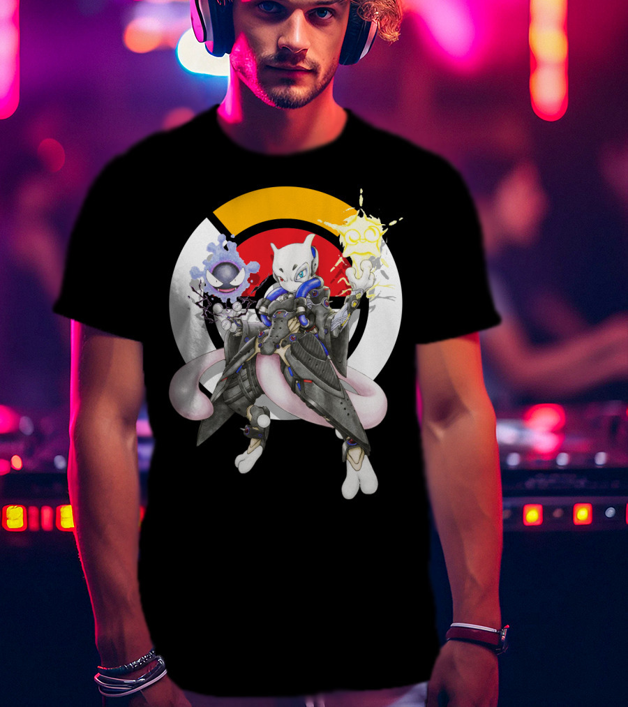 Pokemon Mewtwo X Moira Crossover With Overwatch Symbols And Gastly IN T-Shirt