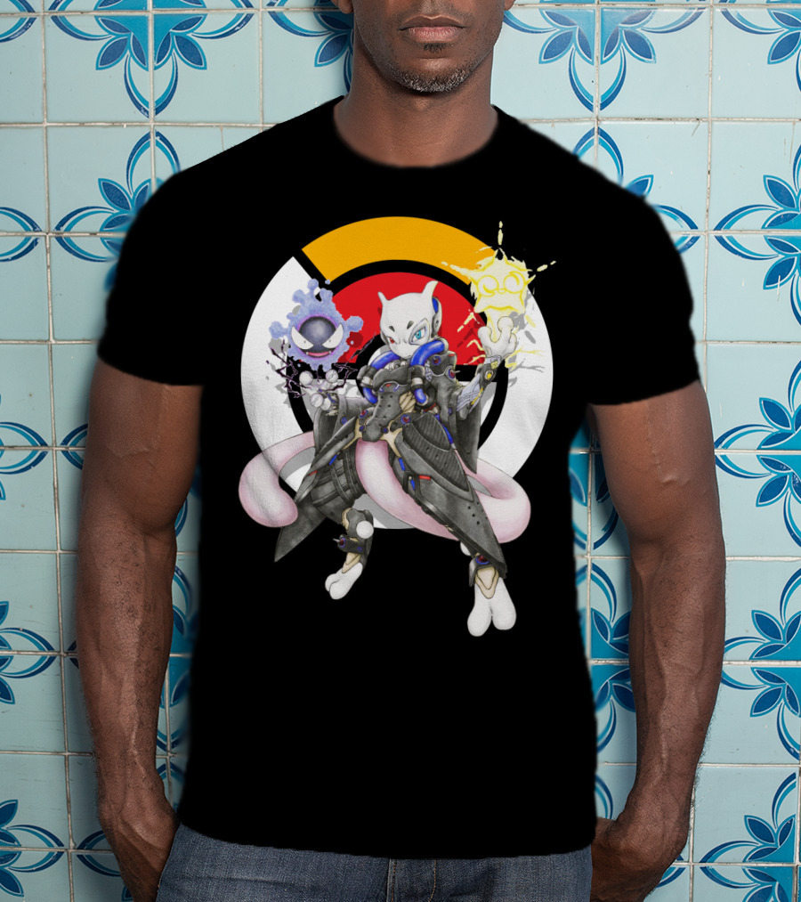 Pokemon Mewtwo X Moira Crossover With Overwatch Symbols And Gastly IN T-Shirt