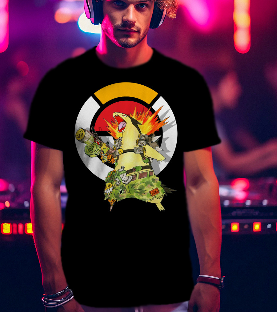 Pokemon Typhlosion Junkrat Crossover Symbol Background T-Shirt