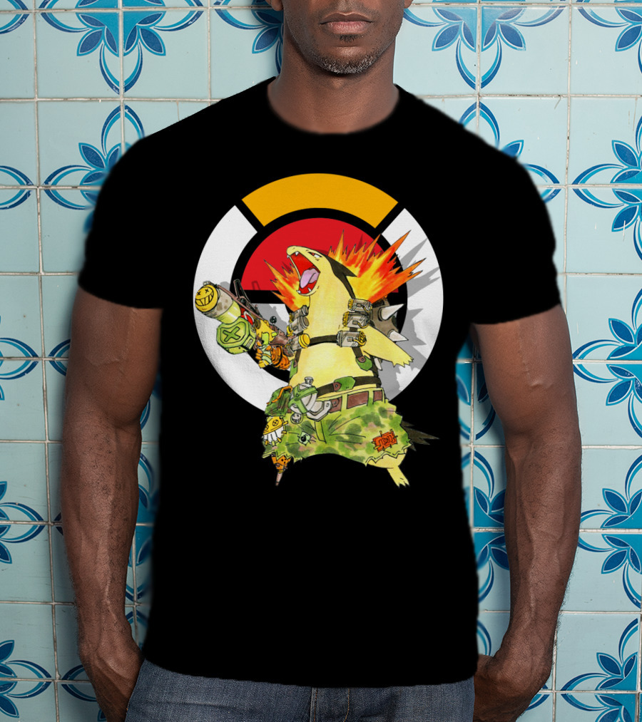 Pokemon Typhlosion Junkrat Crossover Symbol Background T-Shirt