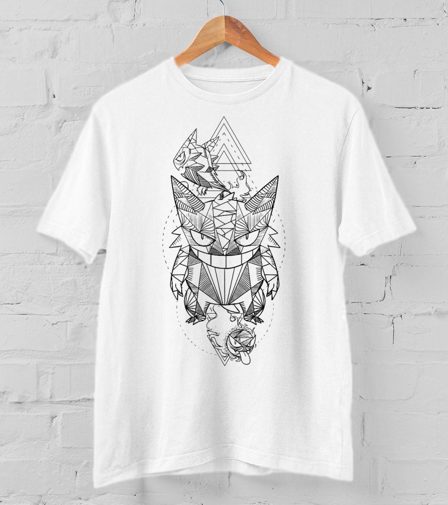 Geometric Gengar Line Art Pokémon Triangular T-Shirt