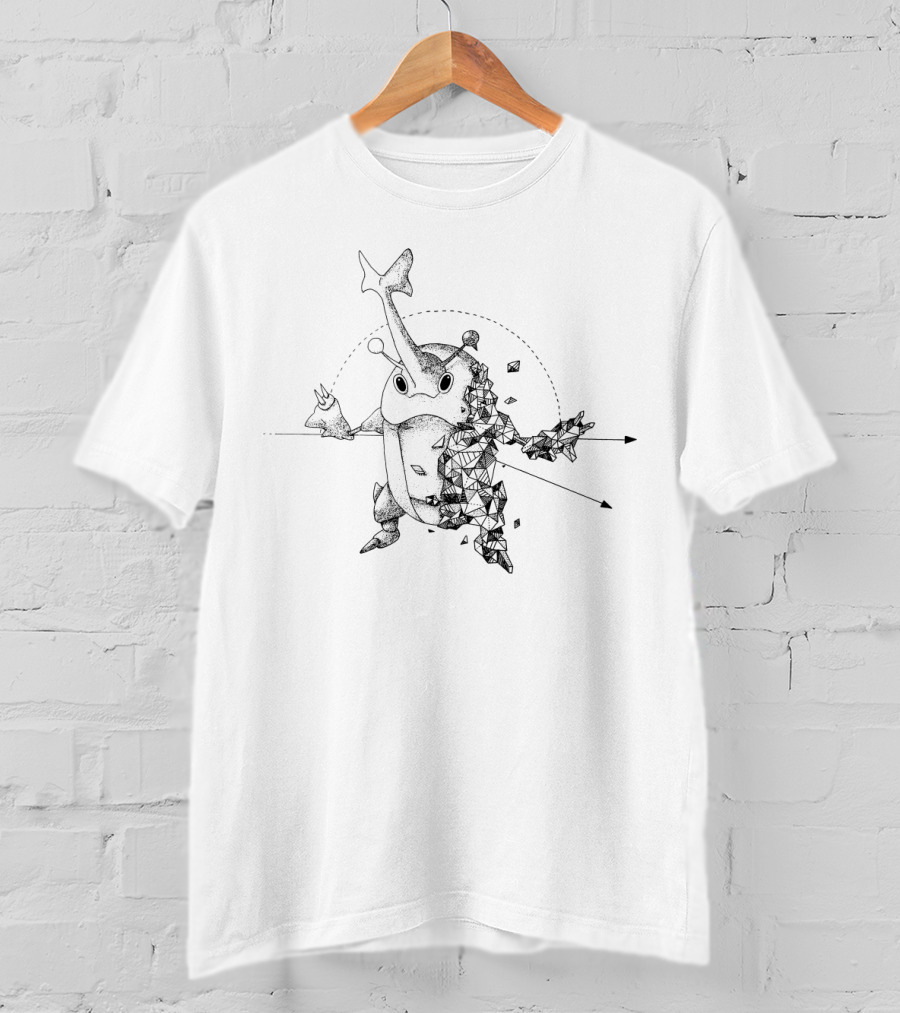 Geometric Pokemon Heracross Illustration Featuring Symmetrical Patterns And Dynamic Linework T-Shirt