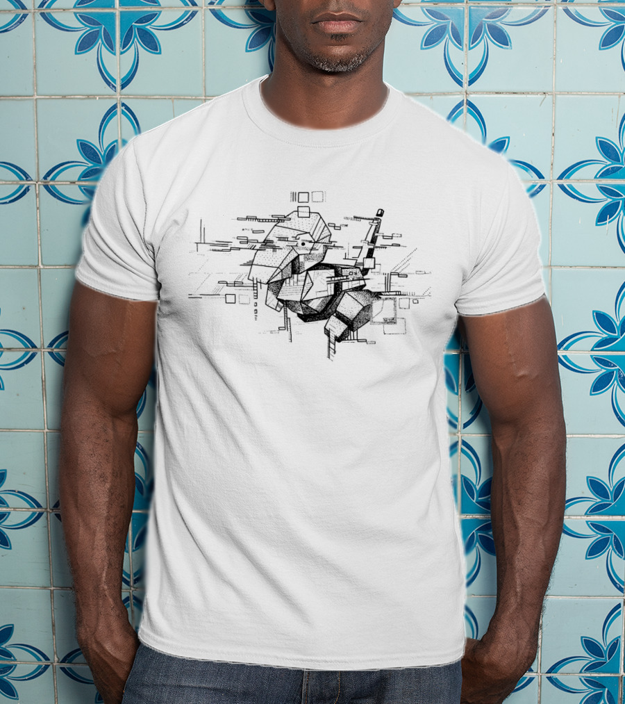 Geometric Pokemon Porygon Artistic Linework T-Shirt