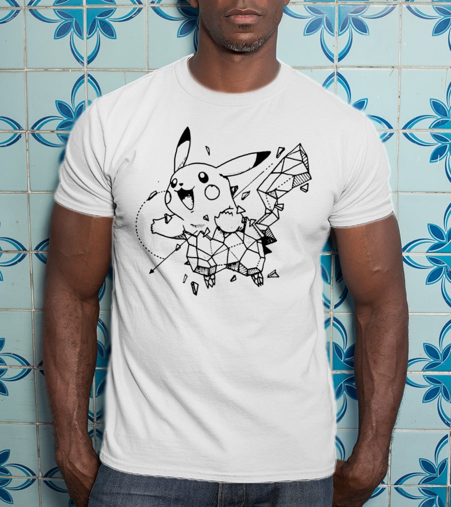 Geometric Pokemon Pikachu Outline Sketch T-Shirt