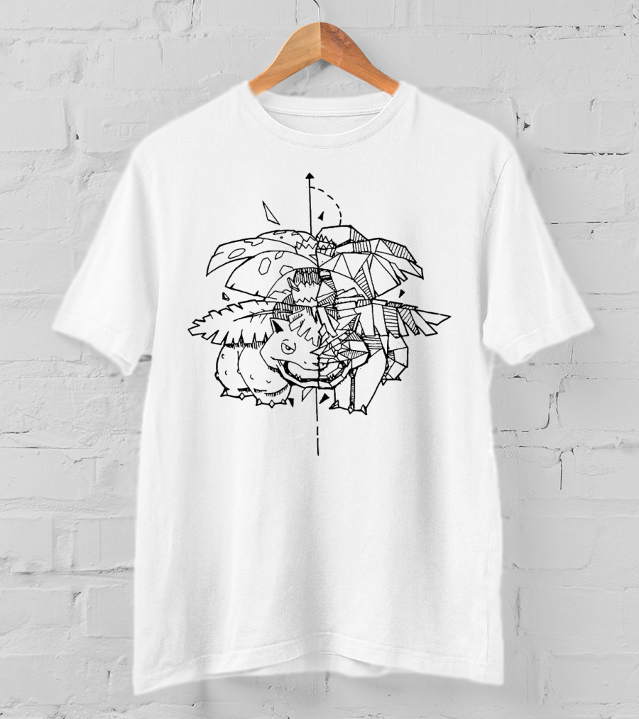 Geometric Pokemon Venusaur Black And White Line T-Shirt