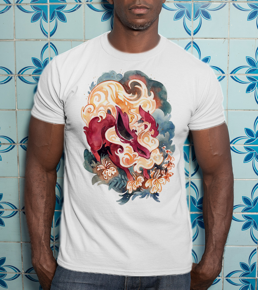Watercolor Pokemon Flareon Smoke And Flames T-Shirt