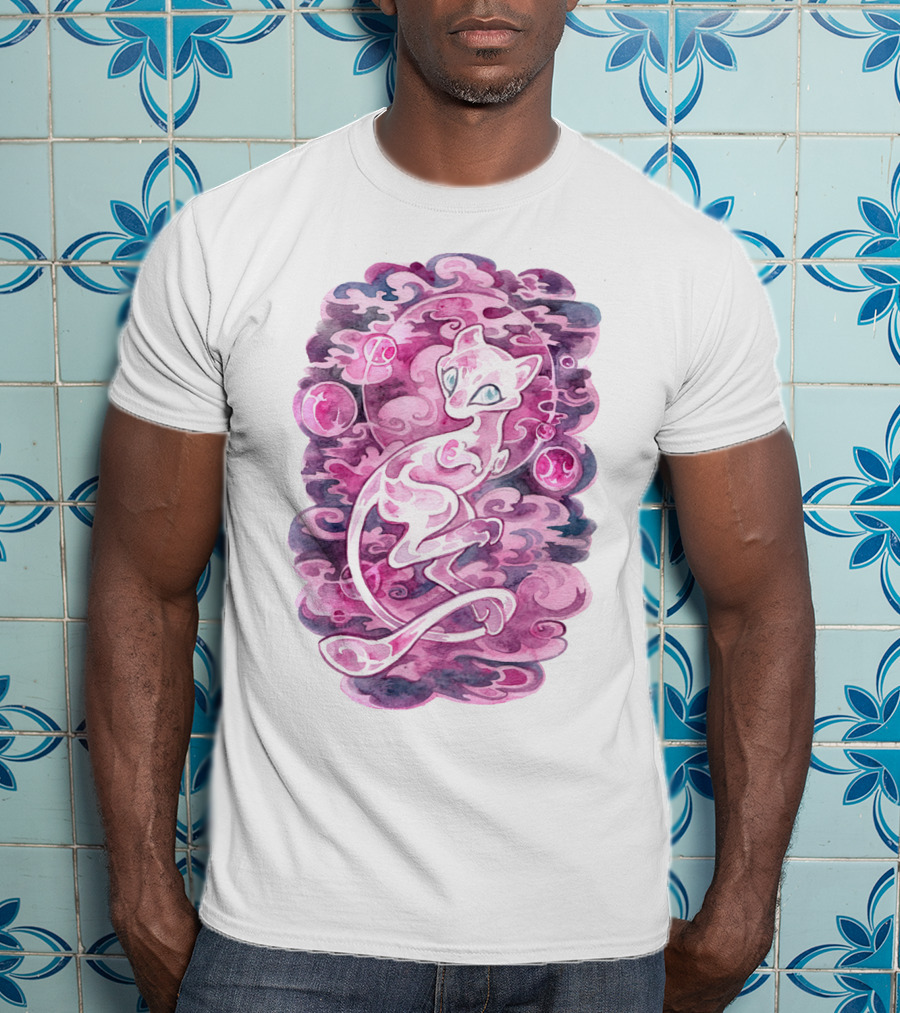 Watercolor Pokemon Mew Purple Swirls And Orbs T-Shirt