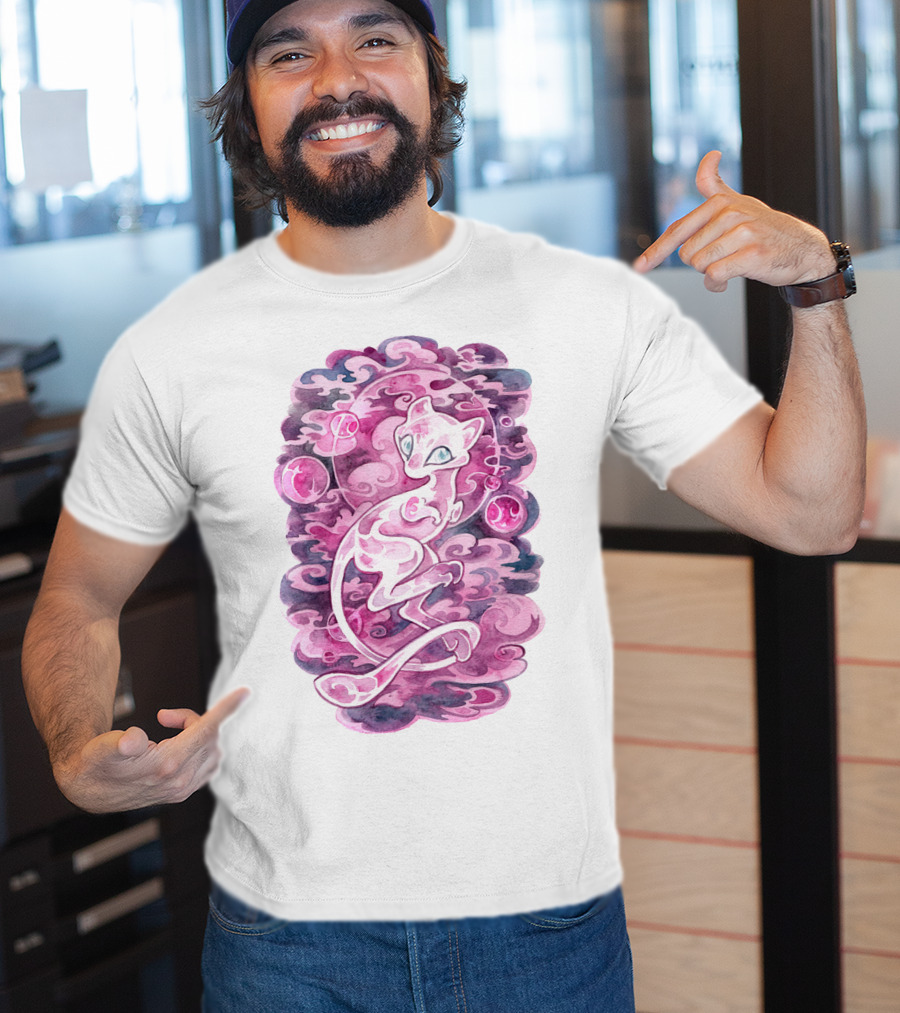 Watercolor Pokemon Mew Purple Swirls And Orbs T-Shirt