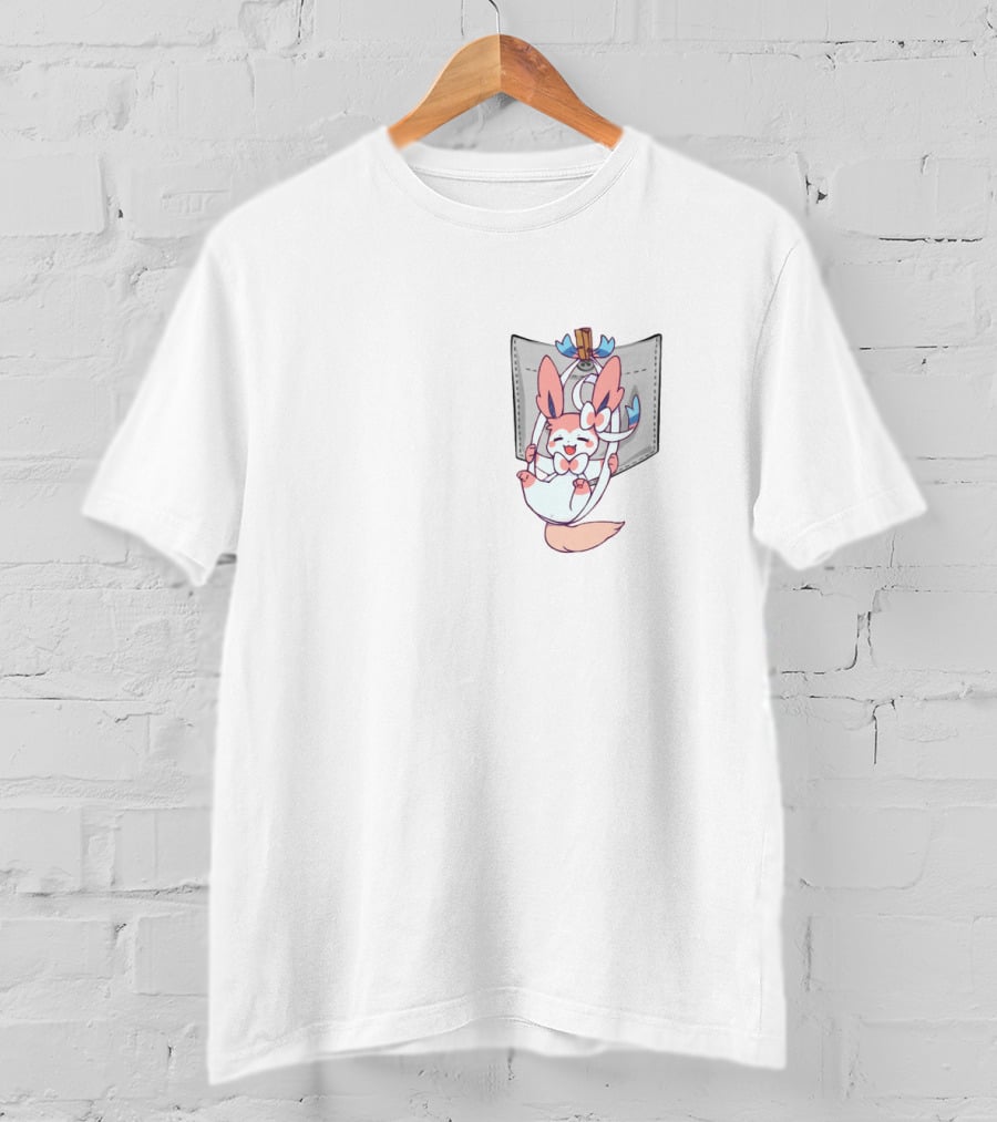 Sylveon Pokemon Hanging From Pocket T-Shirt