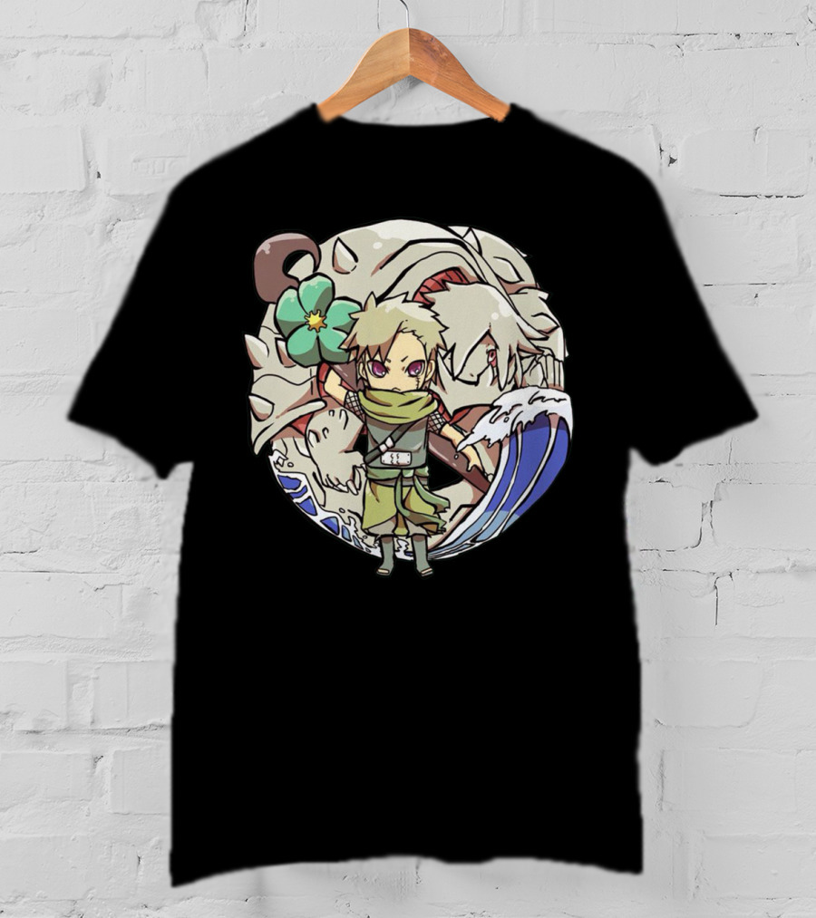 Katarachi Chibi Ninja And Beast With Flower And Wave T-Shirt