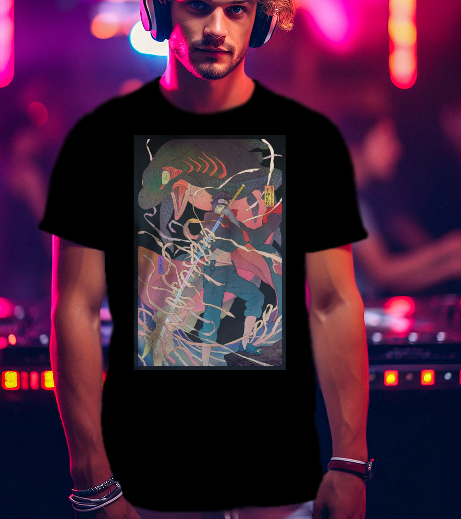 Kisame Sword Wielding Character With Giant Shark And Energy Swirls T-Shirt
