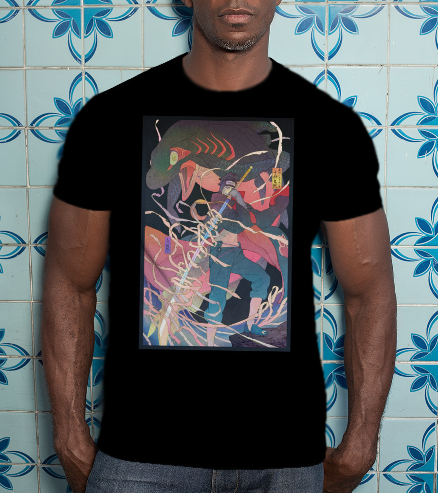 Kisame Sword Wielding Character With Giant Shark And Energy Swirls T-Shirt